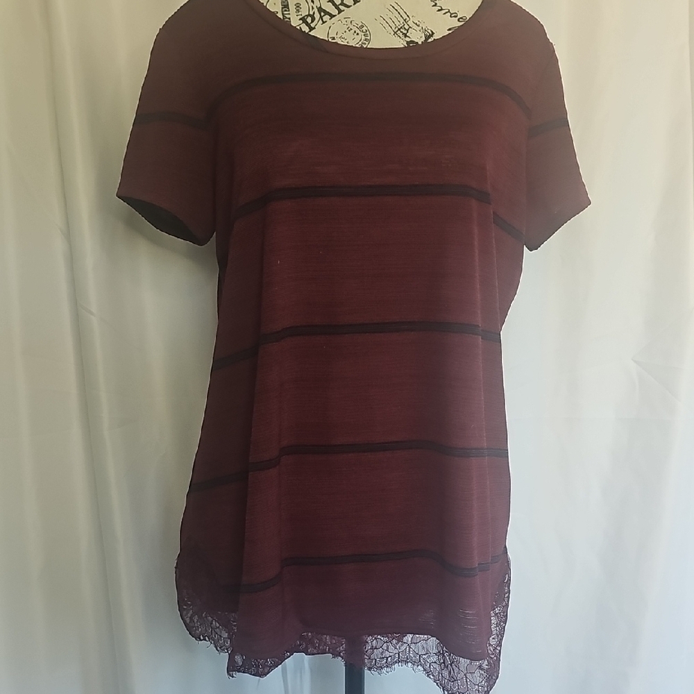 LC Lauren Conrad Red Short Sleeve T-Shirt with Lace Detail